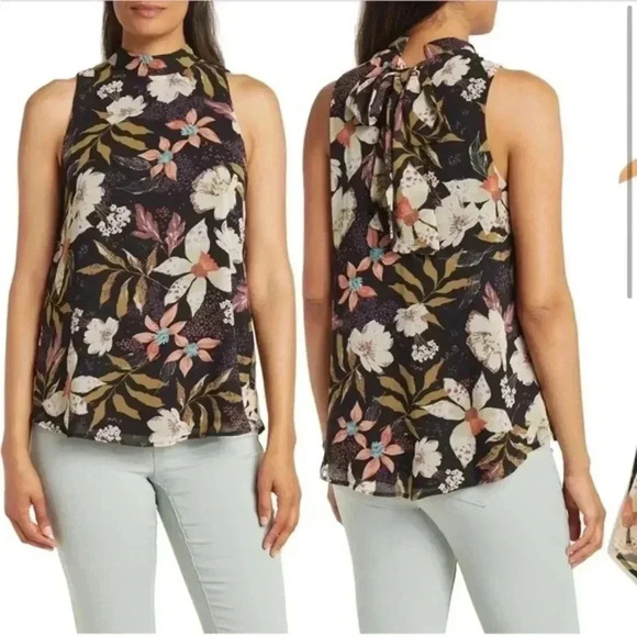 Gibson Look Black Floral Sleeveless Blouse NWT Business Casual - Picture 1 of 7